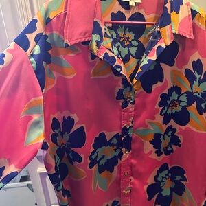 Polka Dot Alley button down Orchid Bomb Top size Large
